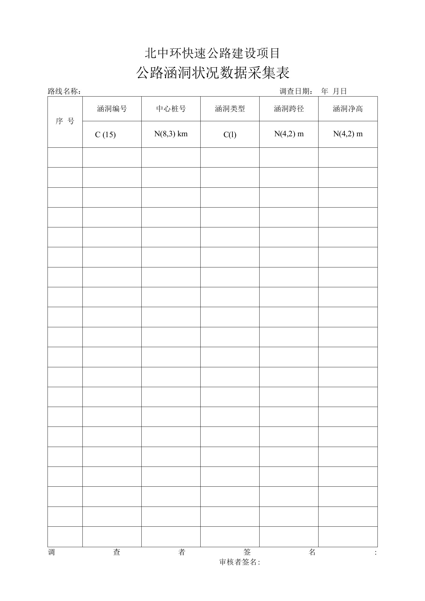 公路涵洞状况数据采集表