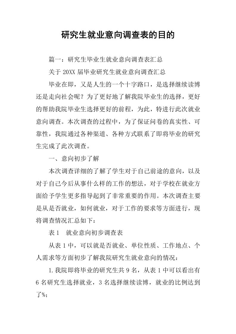 研究生就业意向调查表的目的