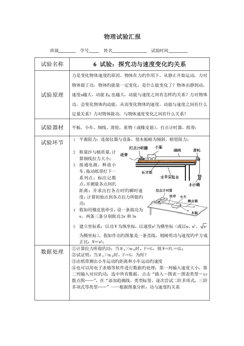 2023年探究功与速度变化的关系实验报告