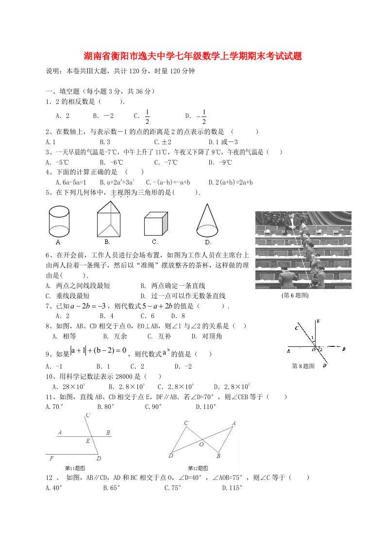 湖南省衡阳市逸夫中学七级数学上学期期末考试试题