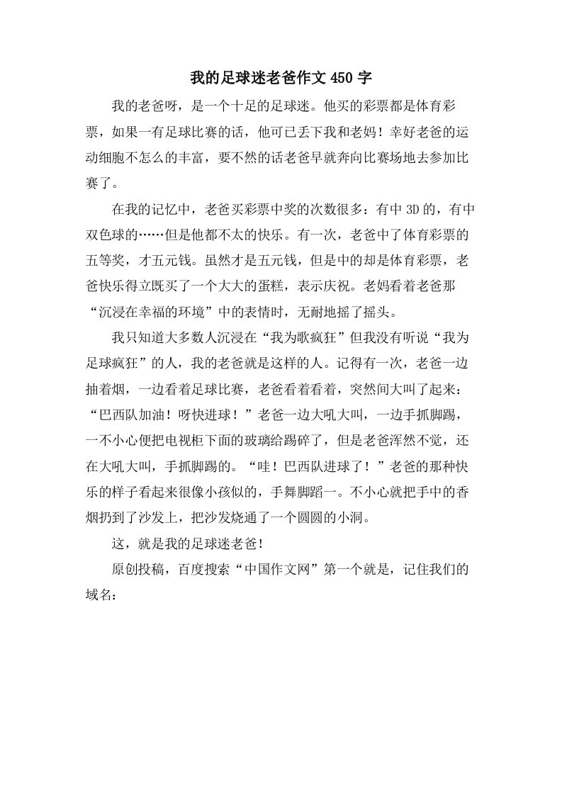 我的足球迷老爸作文450字