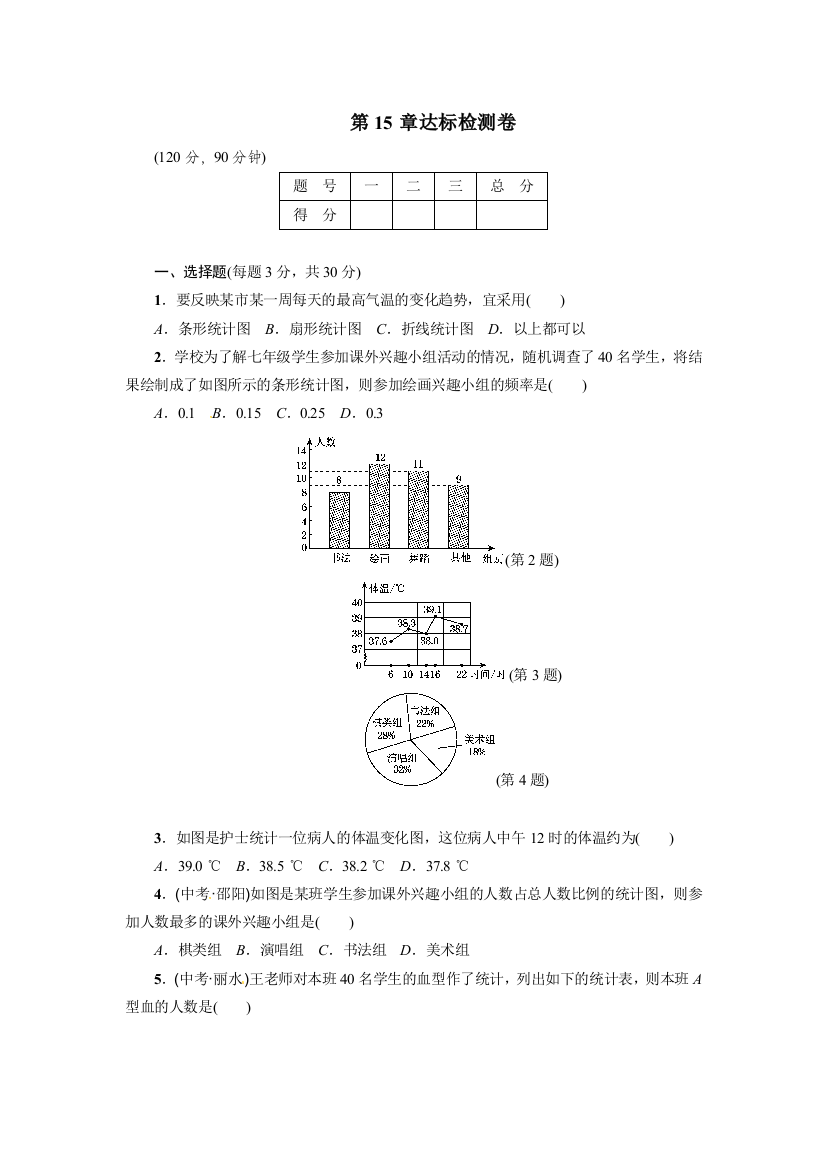 【小学中学教育精选】八年级上《第15章数据的收集与表示》达标检测卷含答案