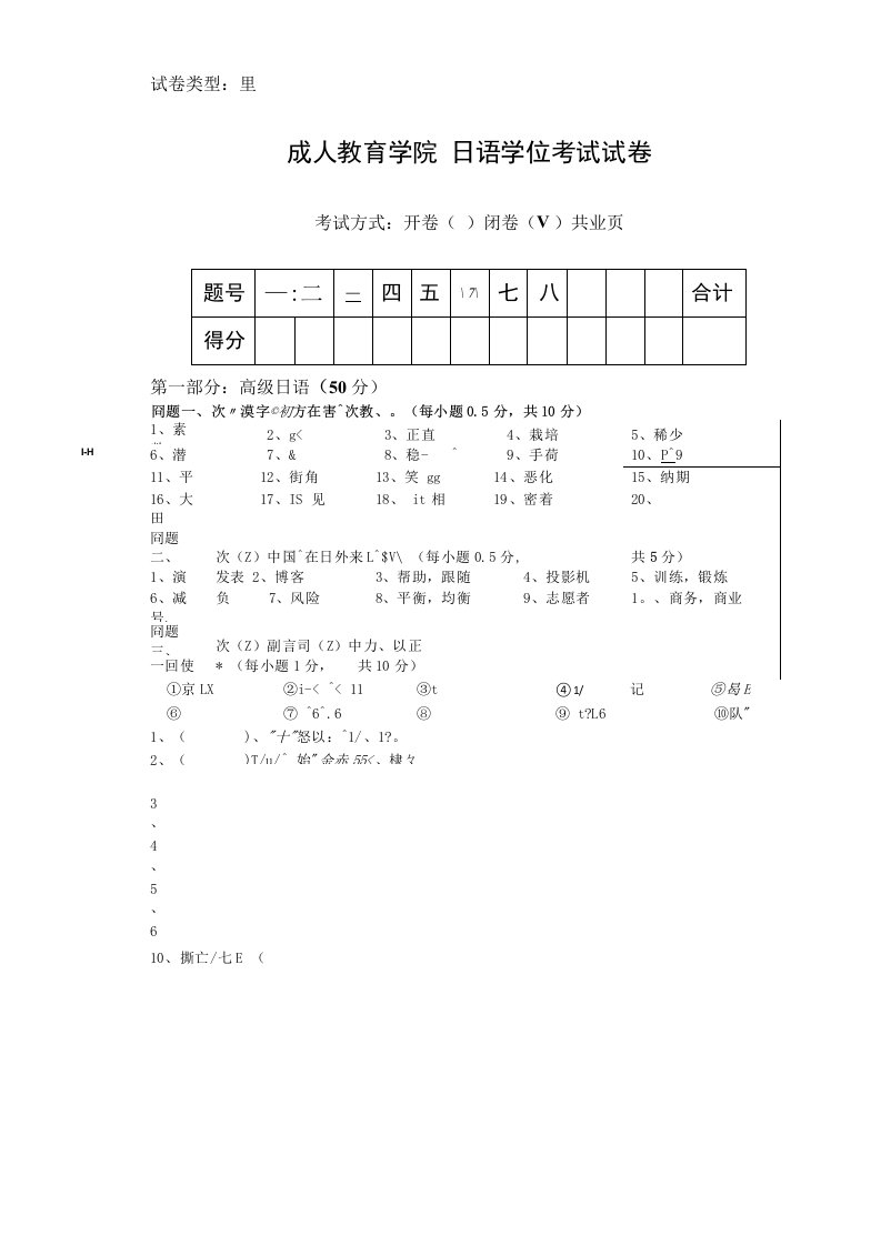 日语学位考试