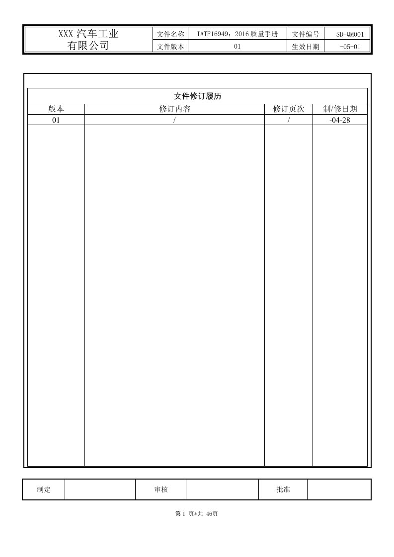 IATF16949汽车工业配件公司质量手册