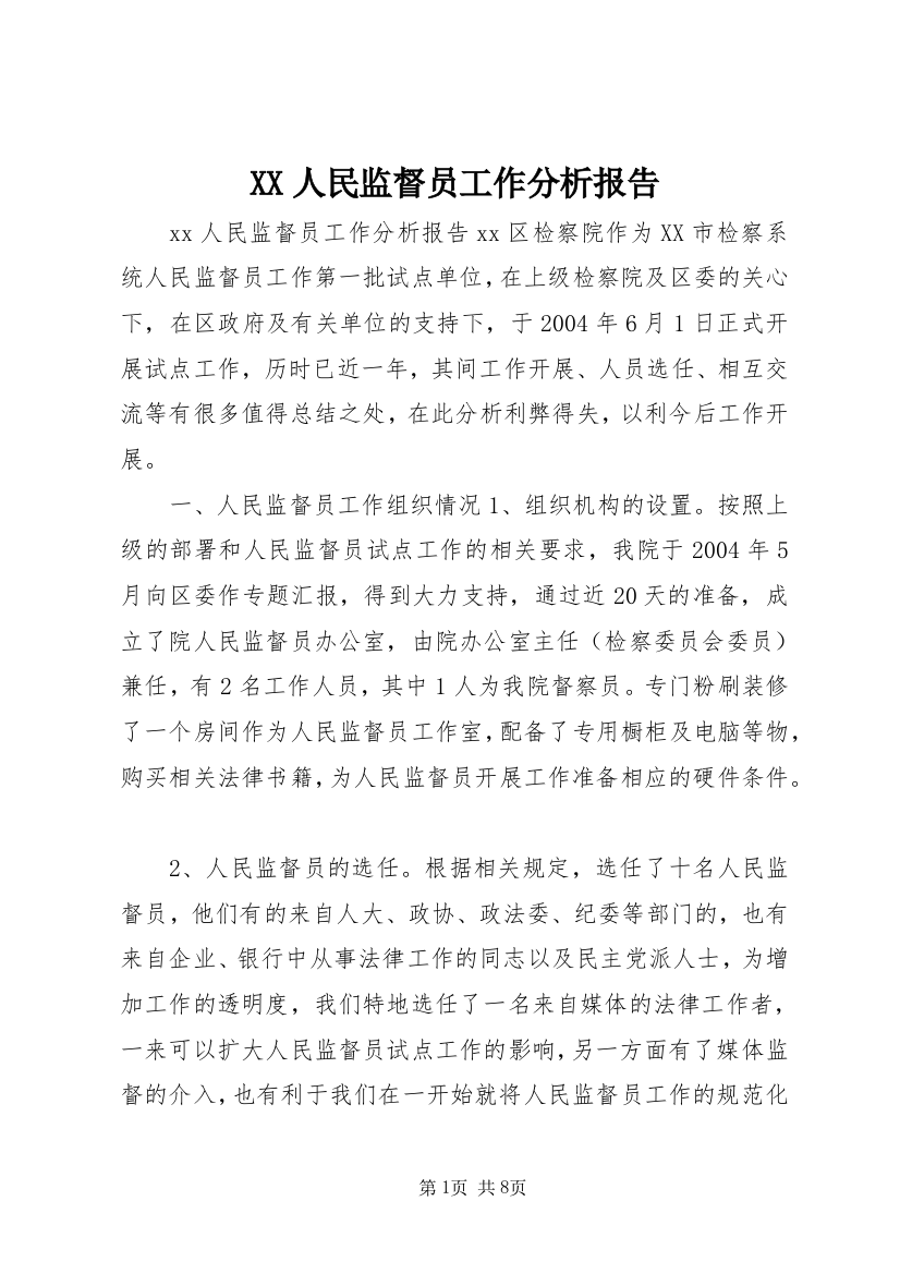 XX人民监督员工作分析报告