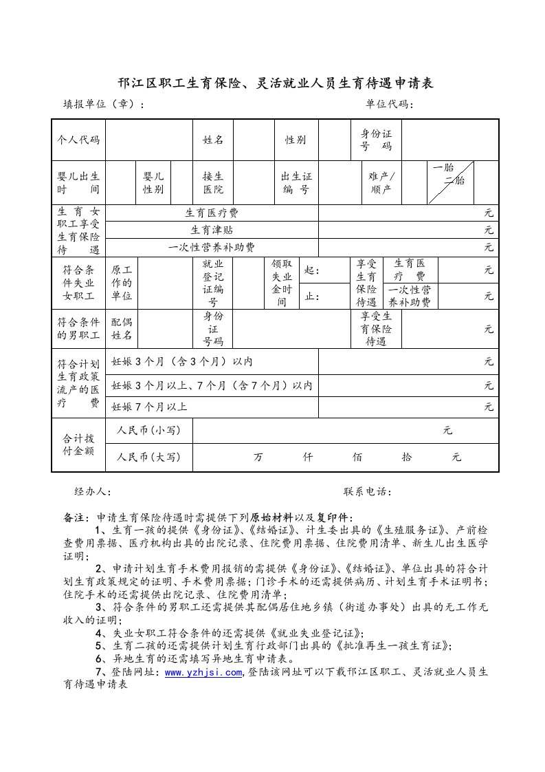 邗江区职工生育保险、灵活就业人员生育待遇申请表(精品)