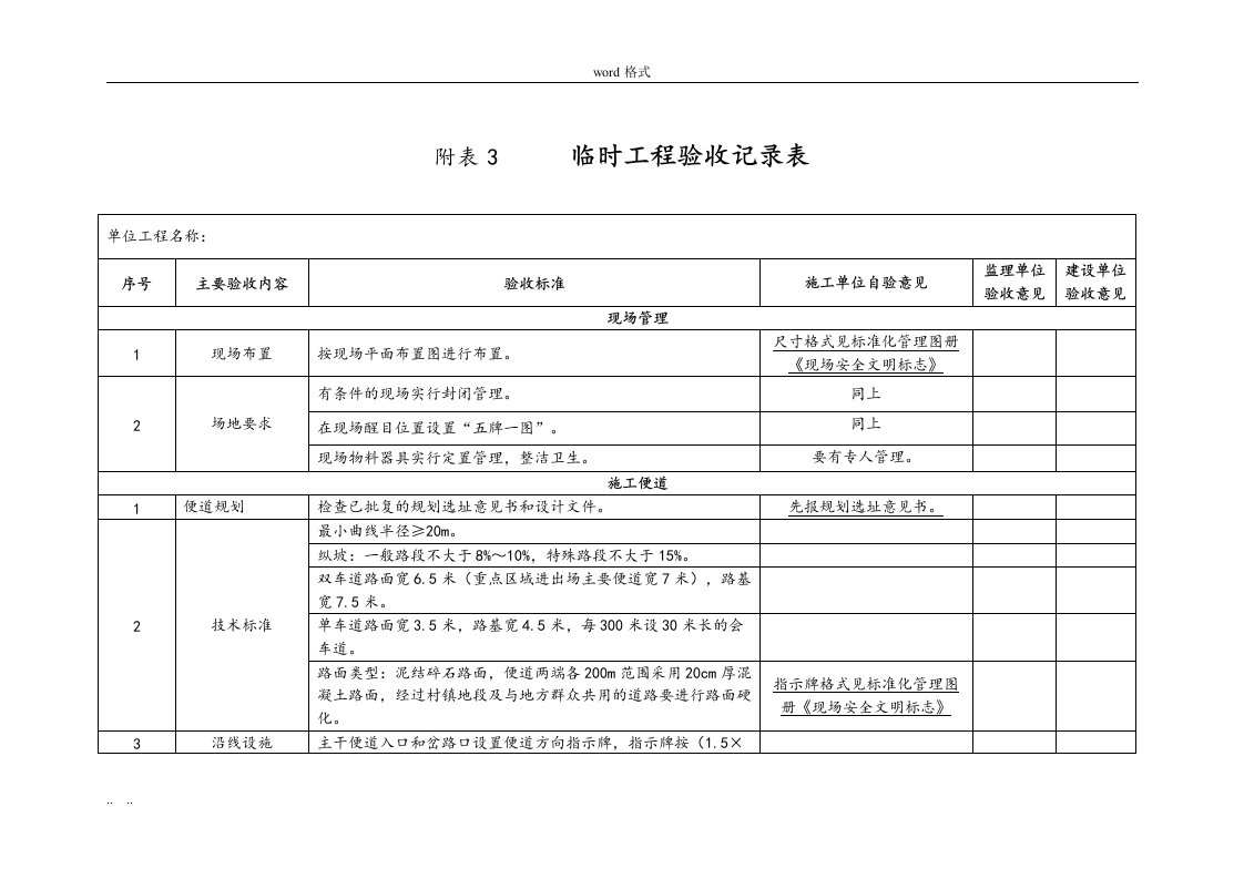 附表3临时工程验收记录表