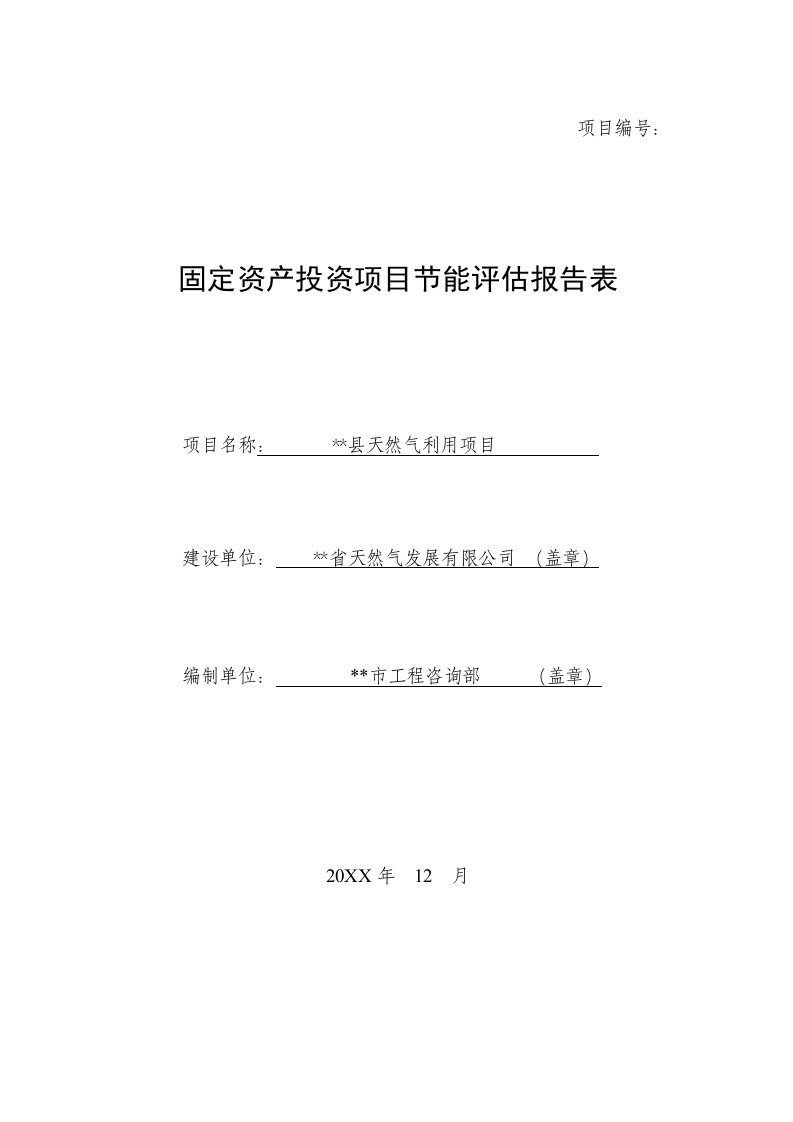 项目管理-天然气利用项目节能评估报告