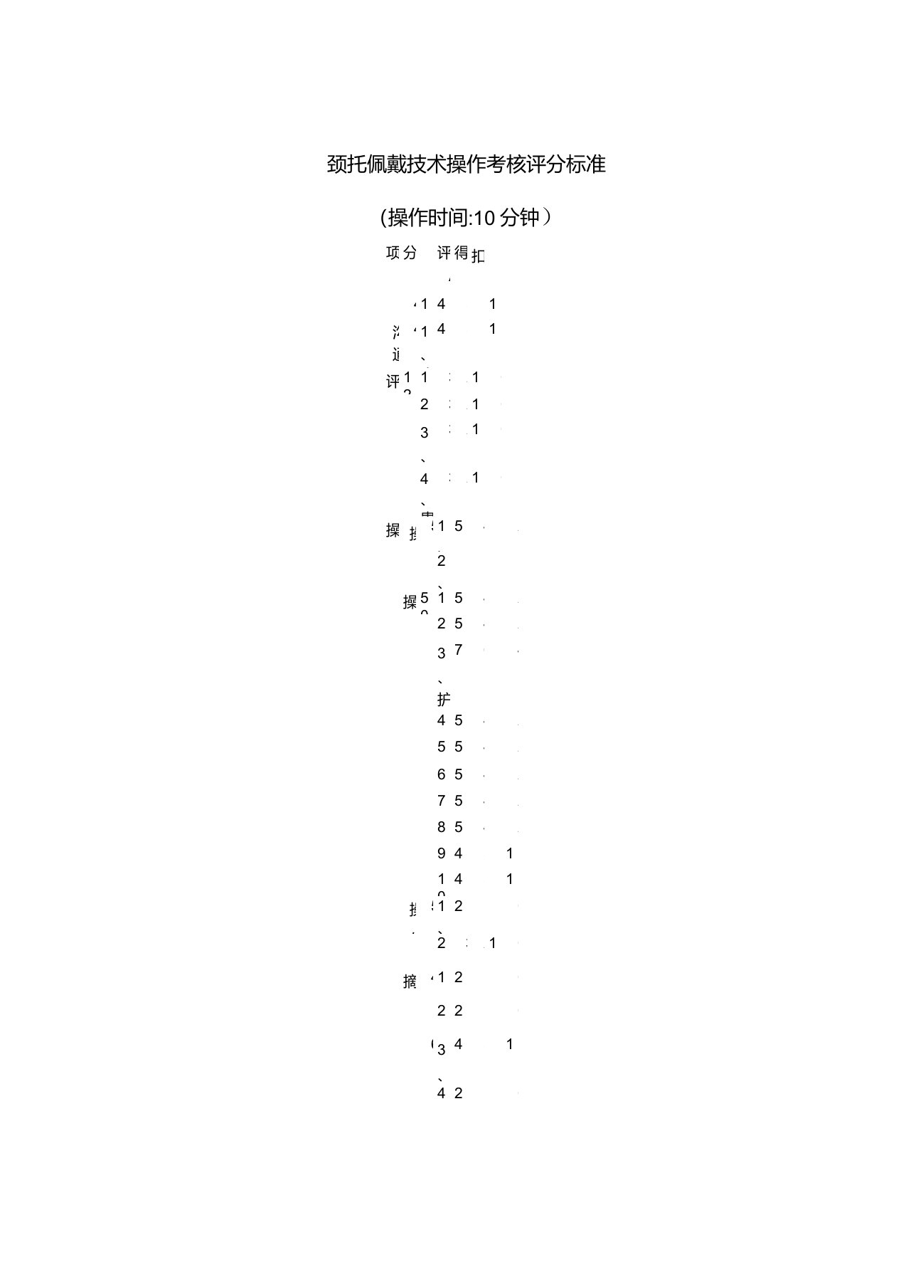 颈托佩戴技术操作考核评分标准