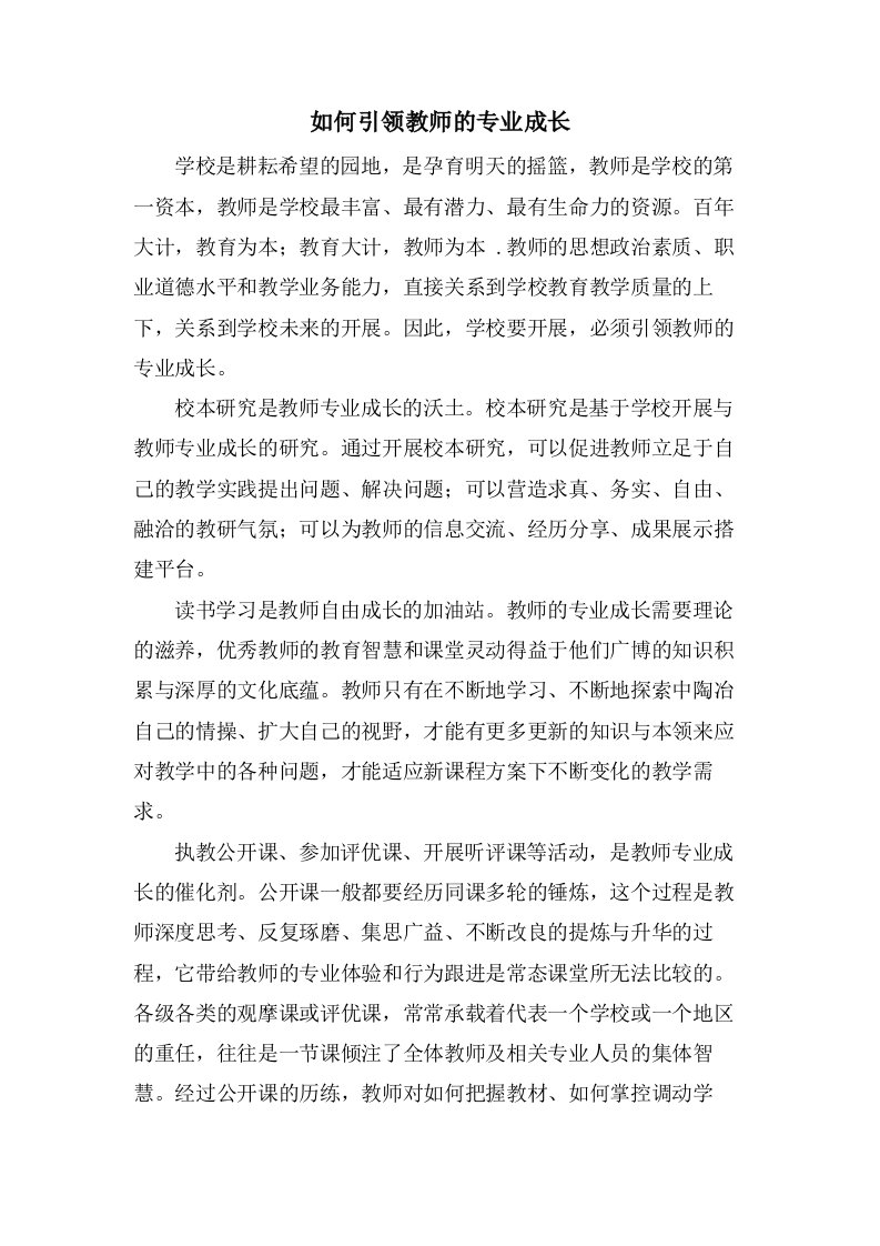 如何引领教师的专业成长