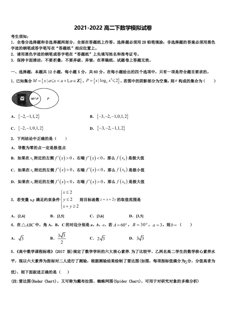 金学导航大联考2021-2022学年高二数学第二学期期末监测试题含解析