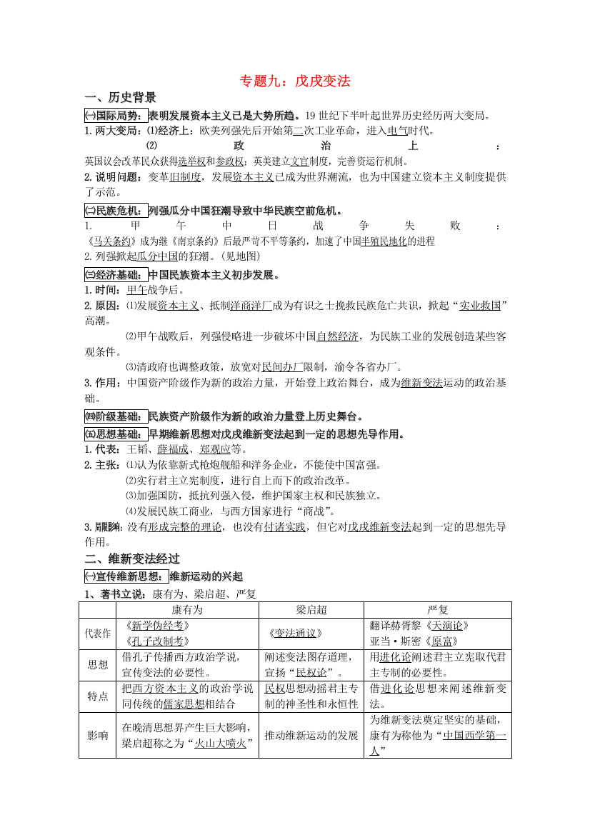 高中历史：《戊戌变法》教学设计（人民版选修1）