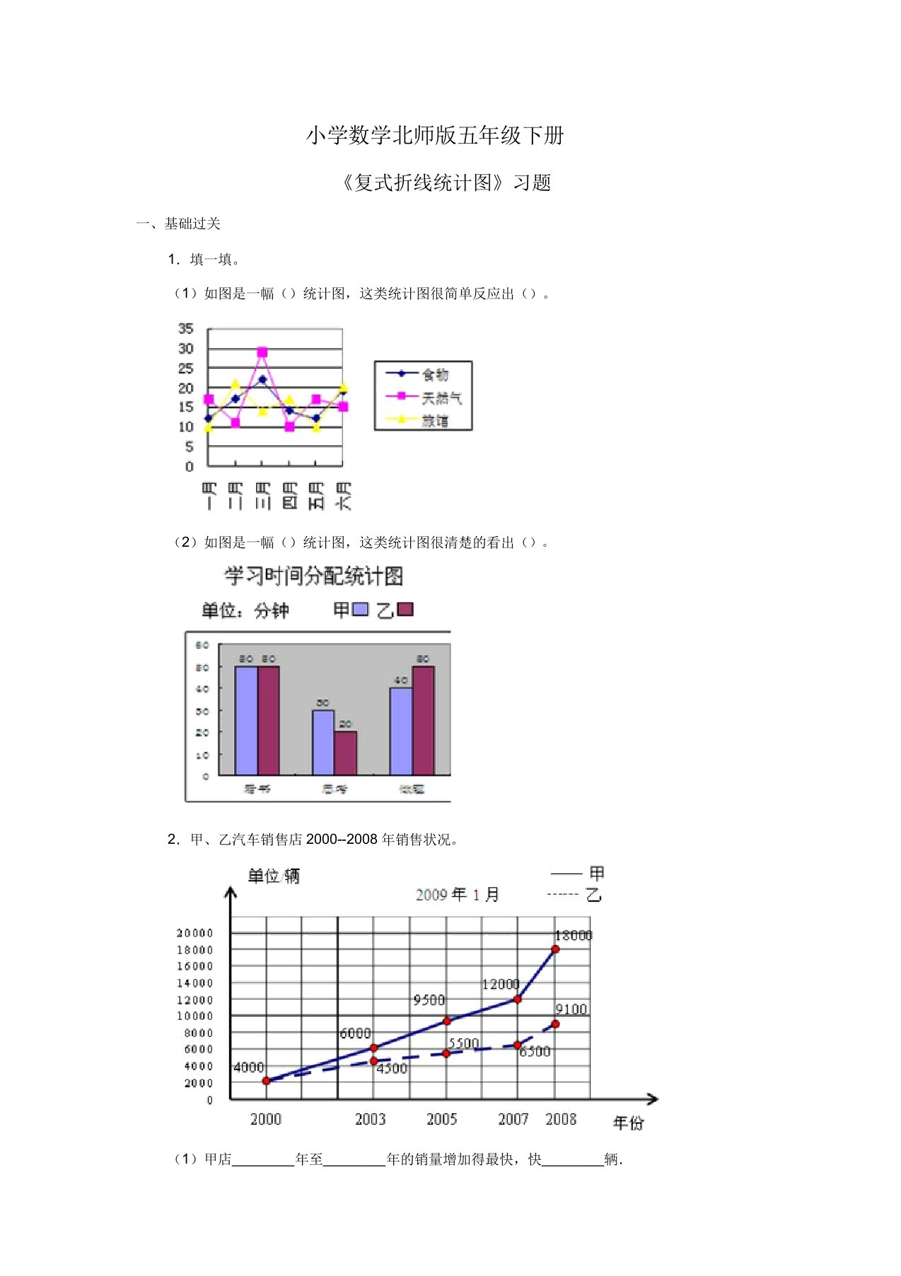 小学数学北师版五年级下册《复式折线统计图》习题1