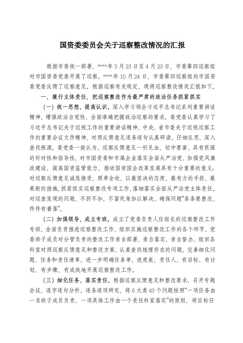 关于巡察整改情况的汇报