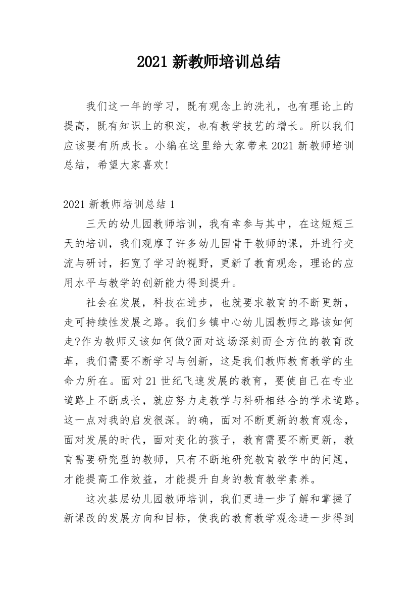 2021新教师培训总结