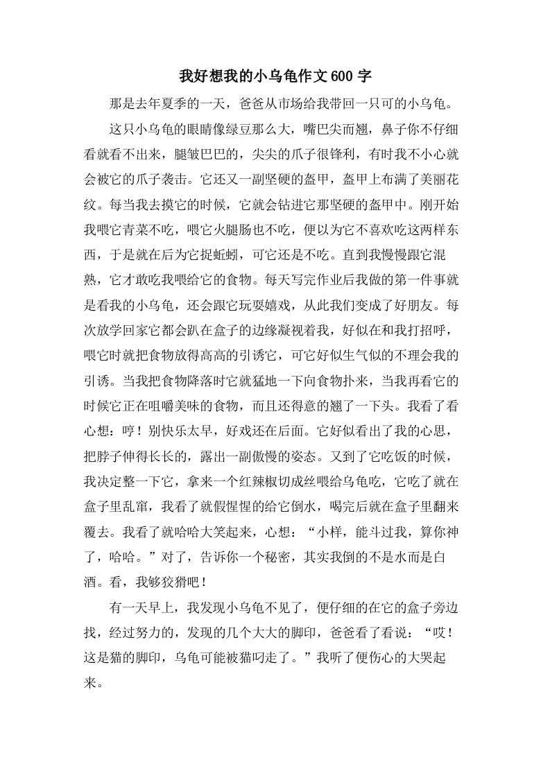 我好想我的小乌龟作文600字