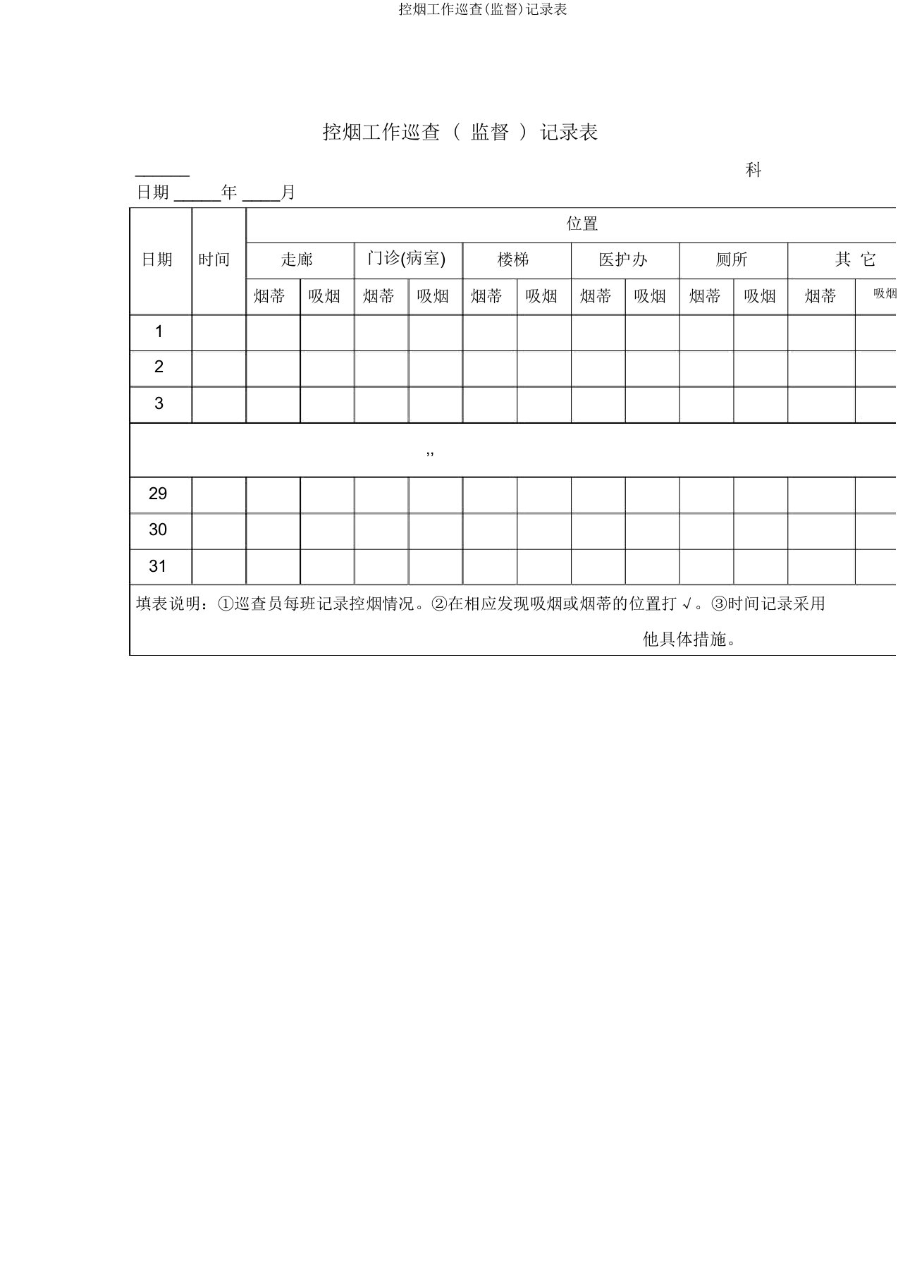 控烟工作巡查(监督)记录表