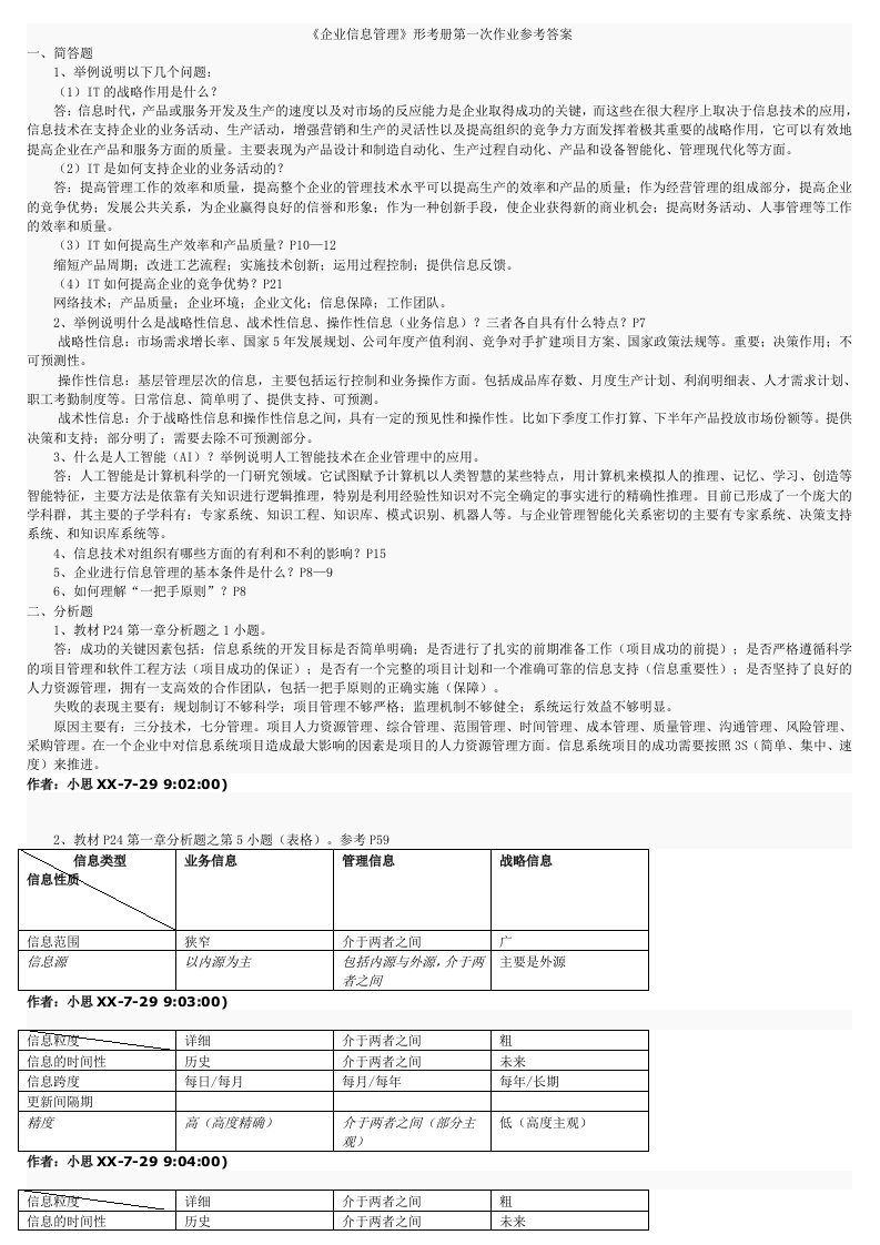 管理知识-电大工商管理企业信息管理答案