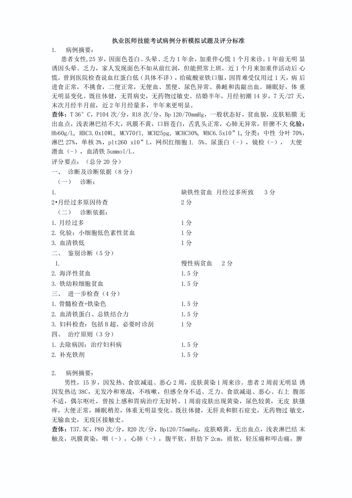 历年执业医师病例分析