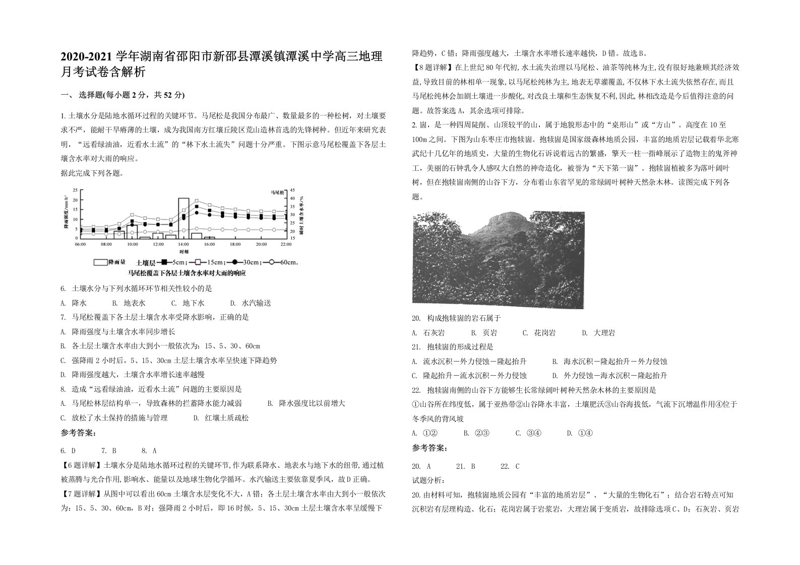 2020-2021学年湖南省邵阳市新邵县潭溪镇潭溪中学高三地理月考试卷含解析