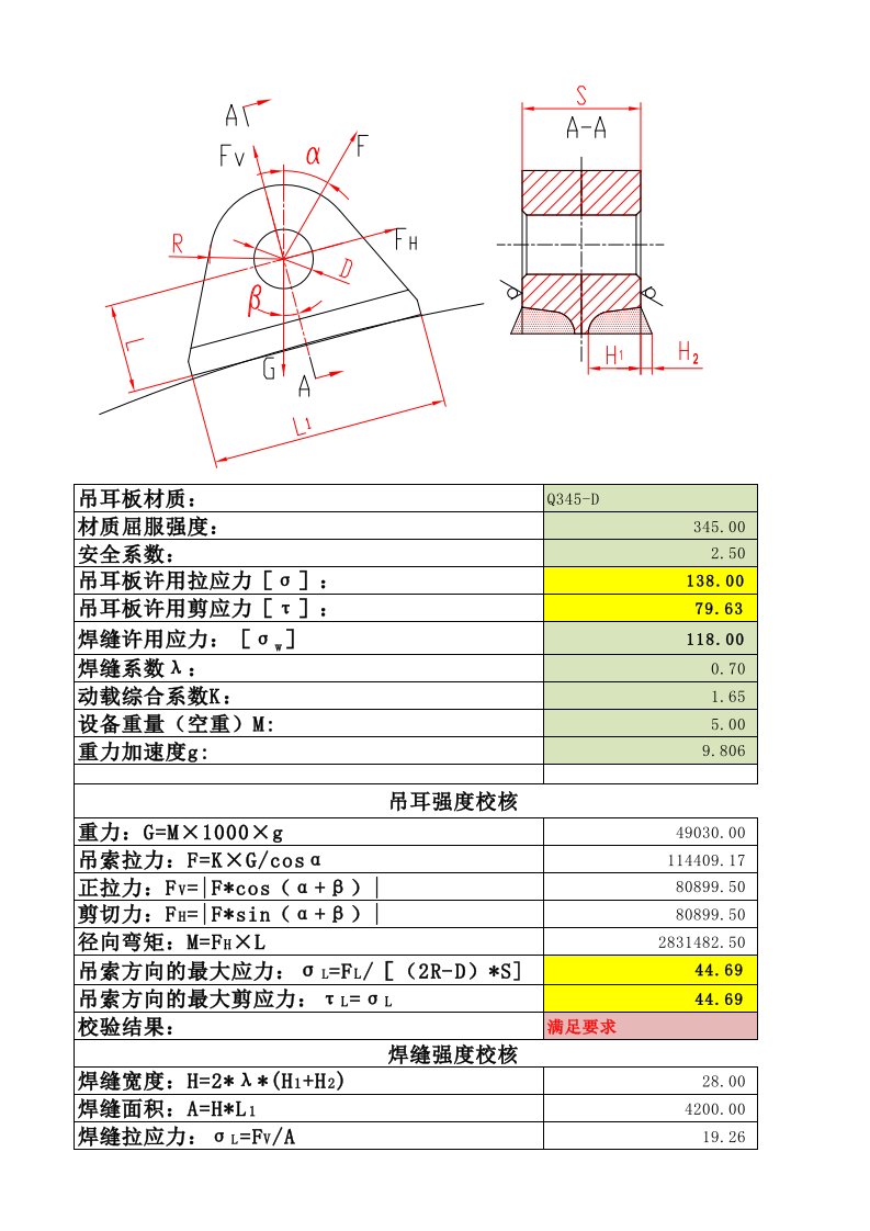 通用吊耳强度计算及焊缝校核