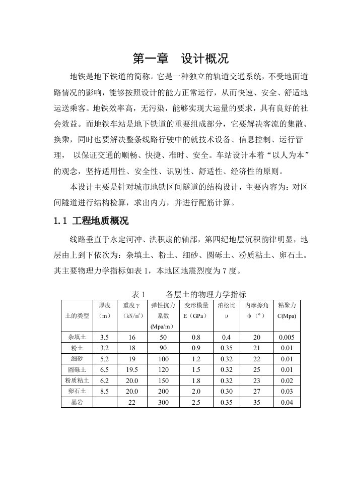 地下工程课程设计计算书-范例隧道设计