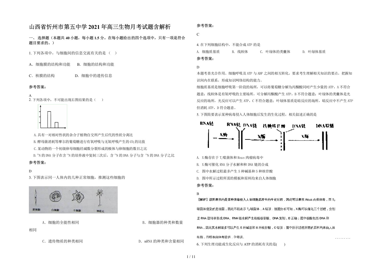 山西省忻州市第五中学2021年高三生物月考试题含解析