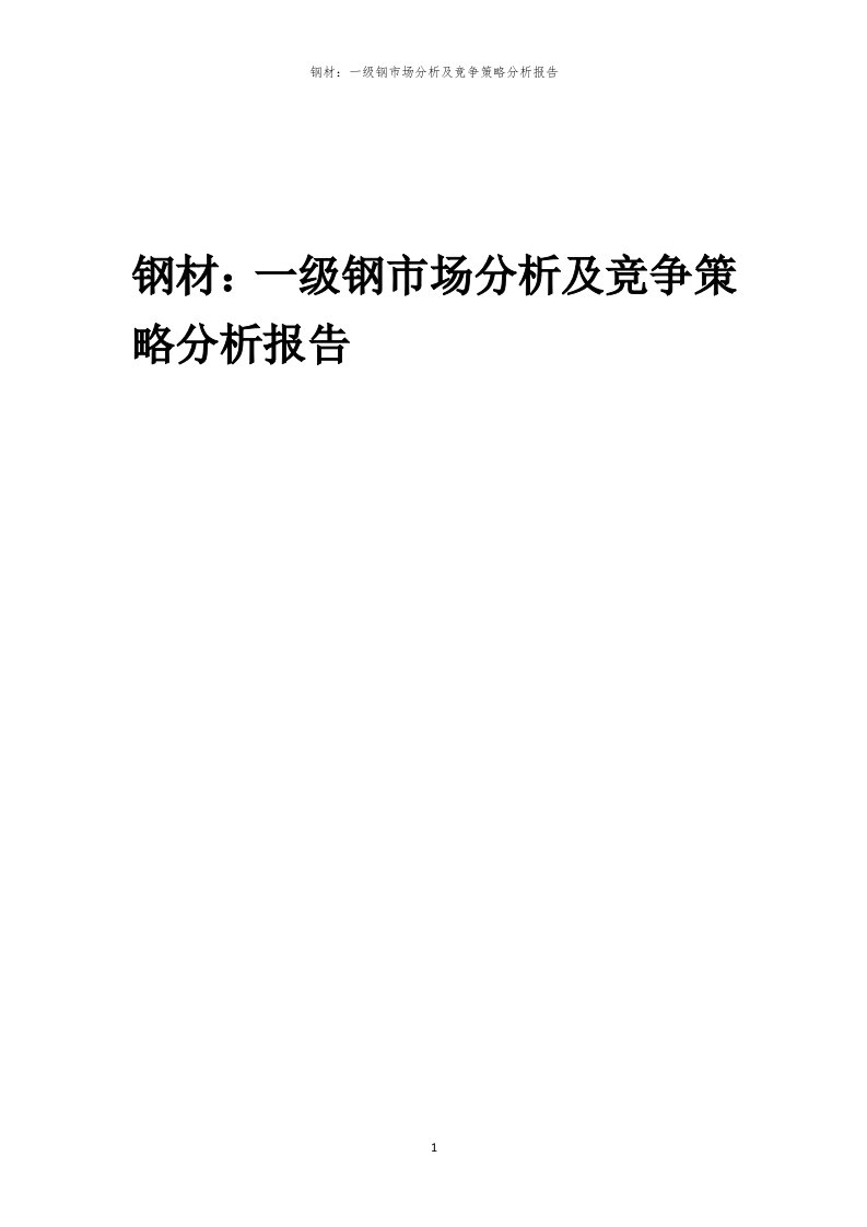 年度钢材：一级钢市场分析及竞争策略分析报告