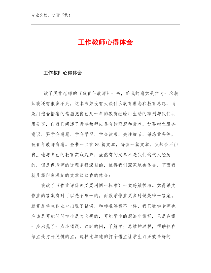 2023年工作教师心得体会优选例文23篇合辑