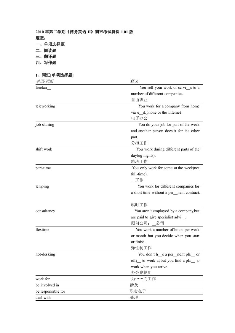 商务英语II温习资料1.01版[教学]