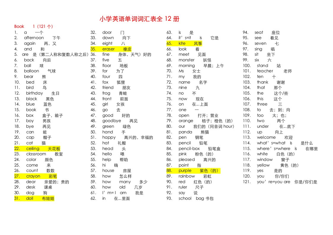 小学英语单词表-全12册