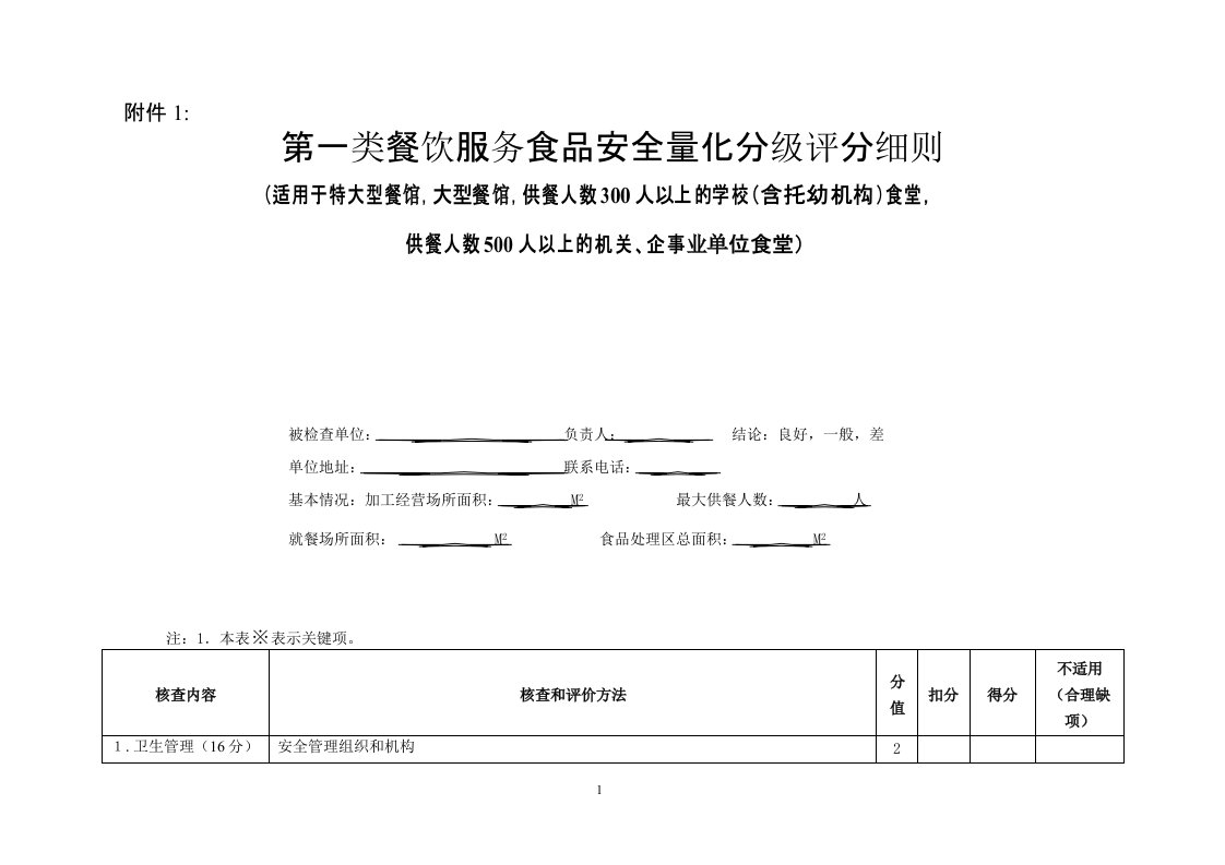 餐饮服务食品安全量化分级评分细则