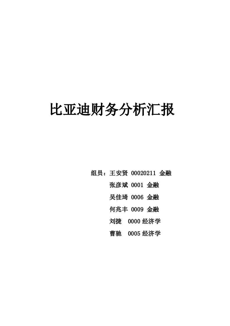 比亚迪上市公司财务分析报告样本