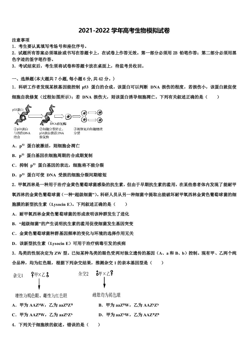 河北省滦县实验中学2022年高三下学期一模考试生物试题含解析