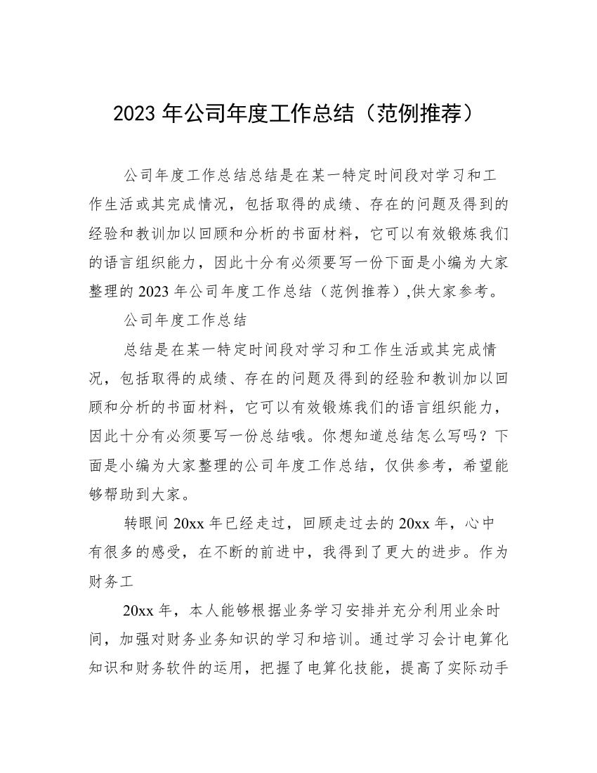 2023年公司年度工作总结（范例推荐）