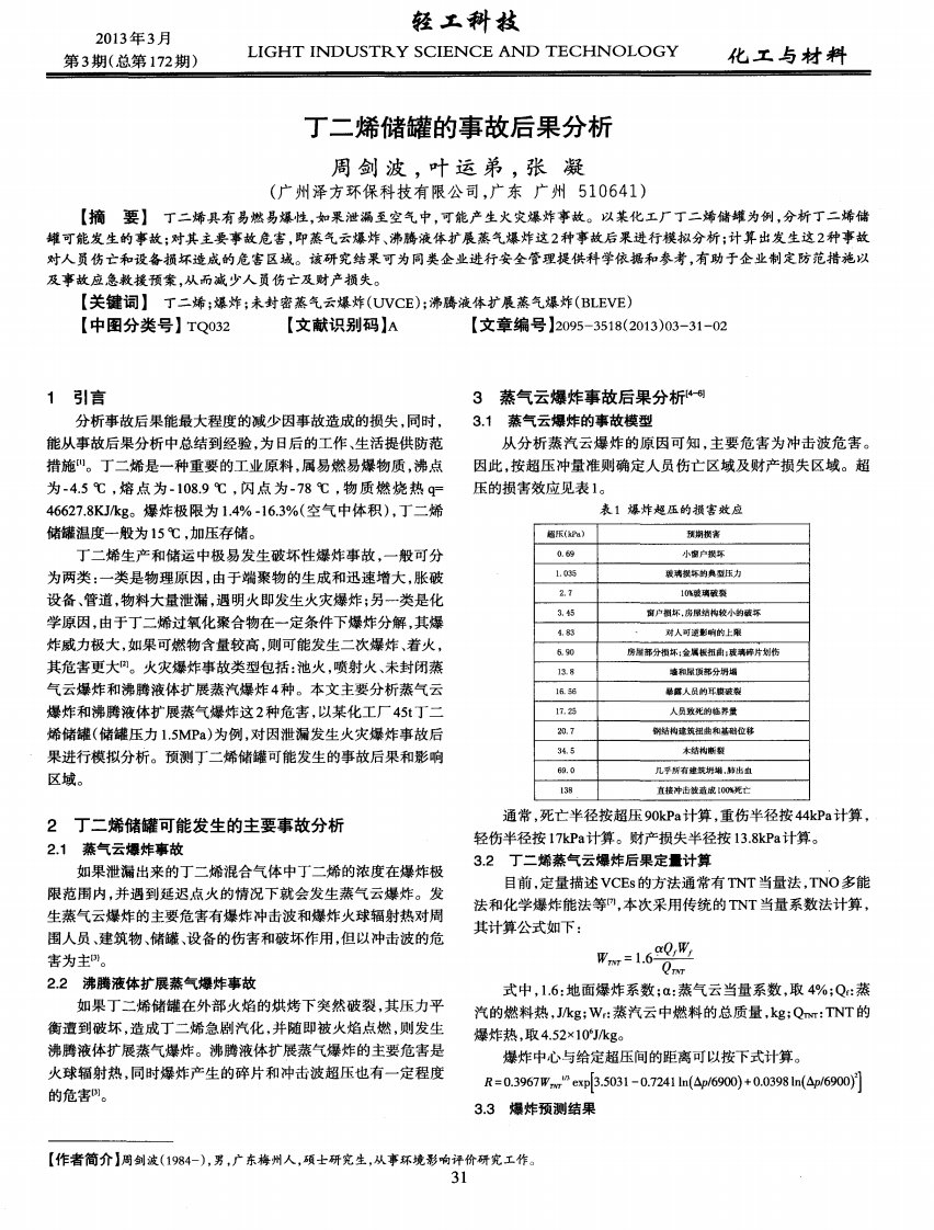 丁二烯储罐的事故后果分析-论文.pdf