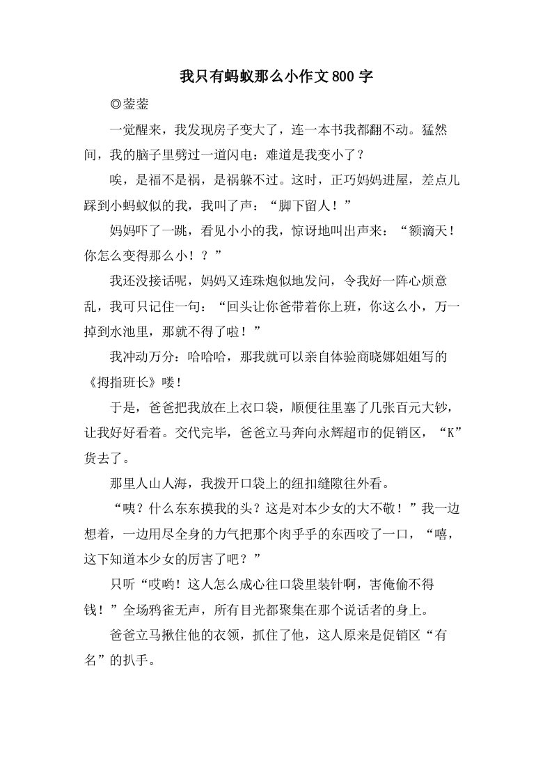 我只有蚂蚁那么小作文800字