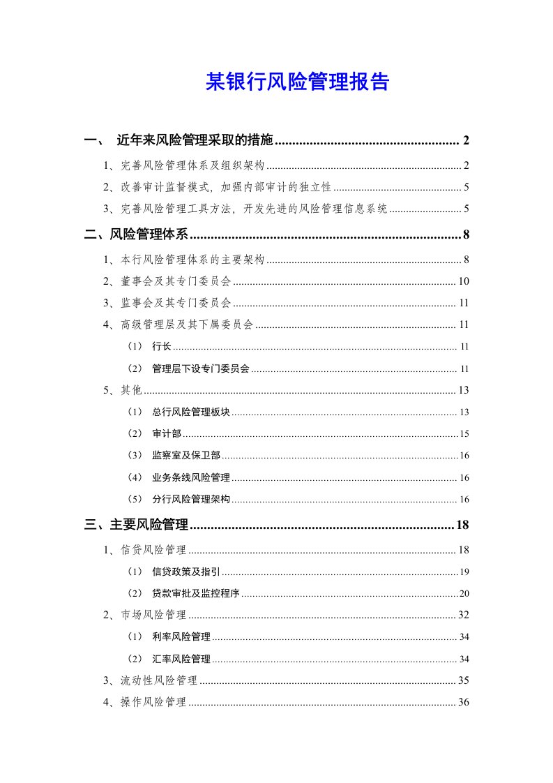 精选某银行风险管理报告