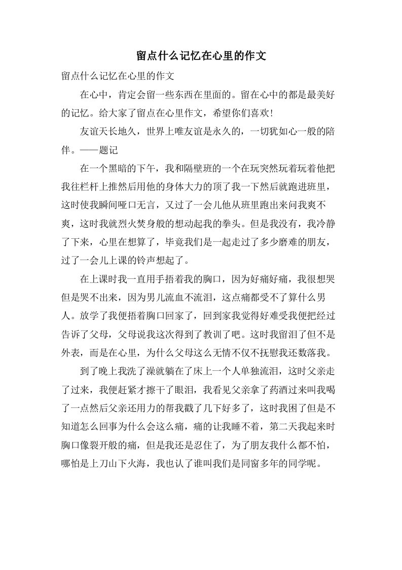 留点什么记忆在心里的作文