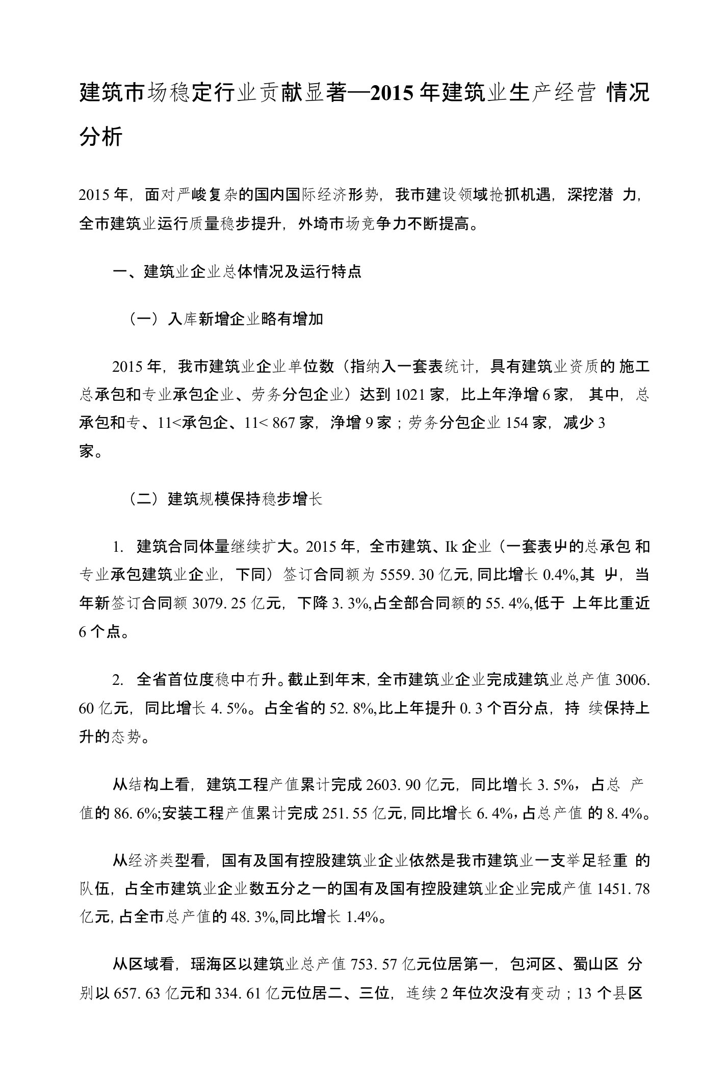 建筑行业经营分析情况