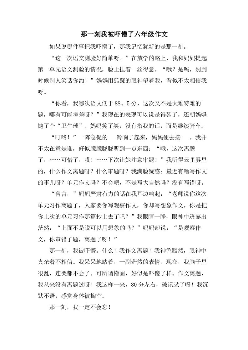 那一刻我被吓懵了六年级作文