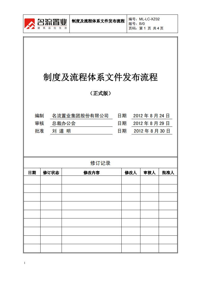 制度及流程体系文件发布流程