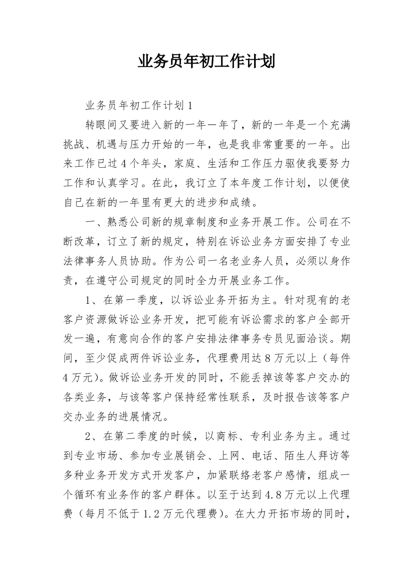 业务员年初工作计划