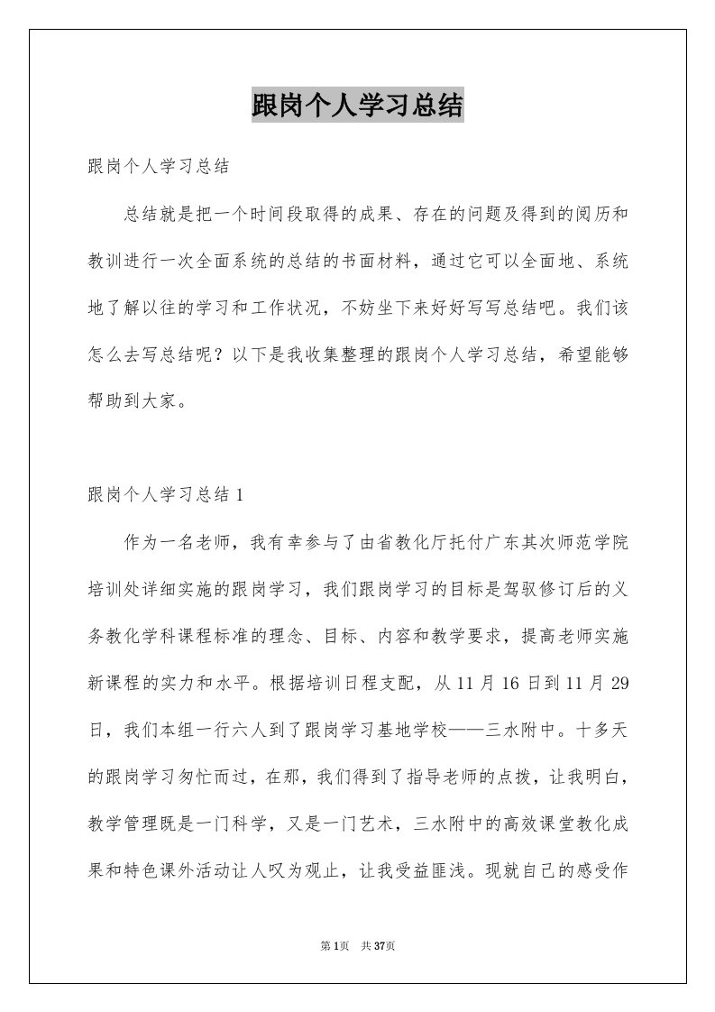 跟岗个人学习总结例文