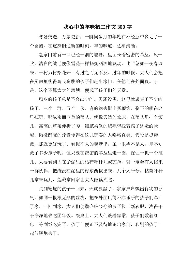 我心中的年味初二作文300字