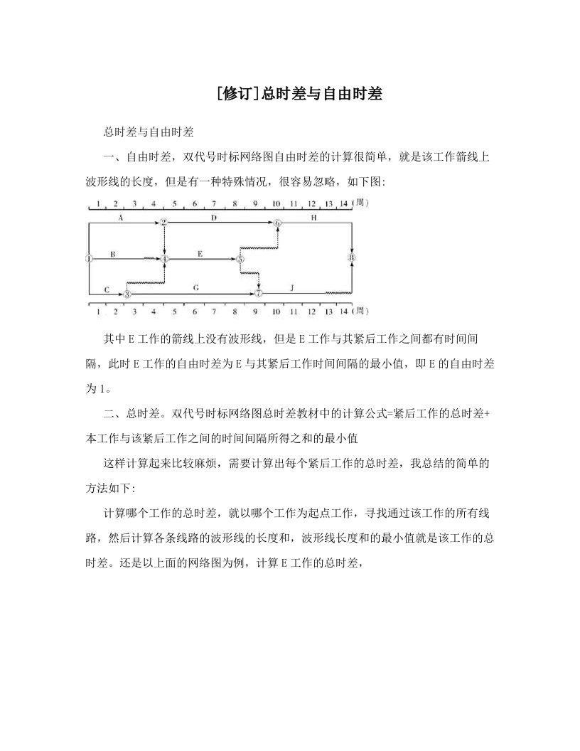 [修订]总时差与自由时差