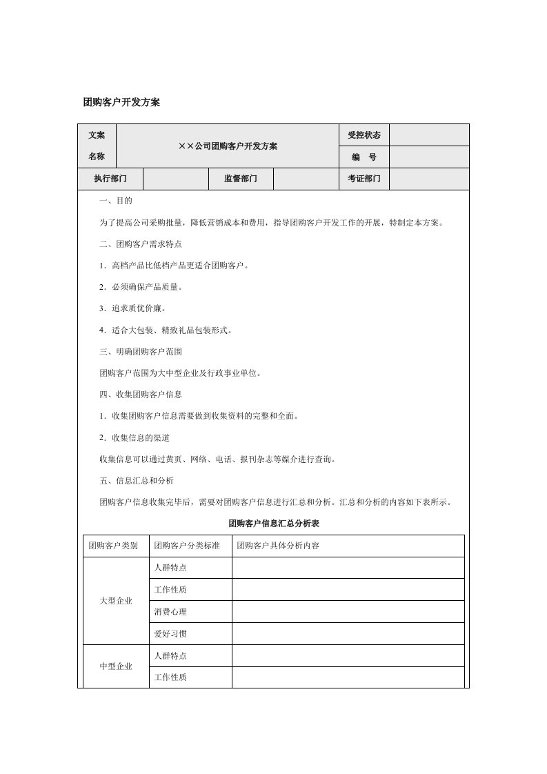 团购客户开发方案