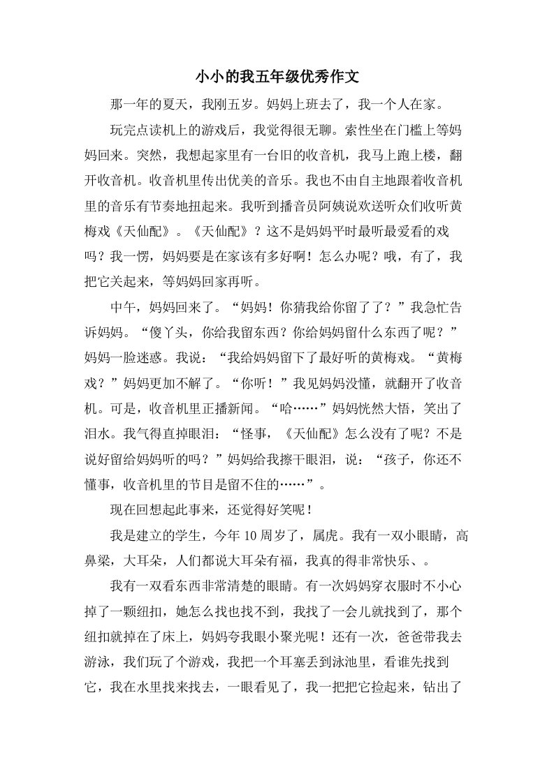 小小的我五年级作文