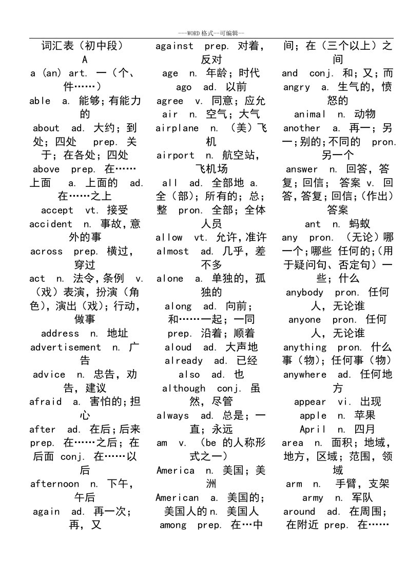 初中英语词汇表下载