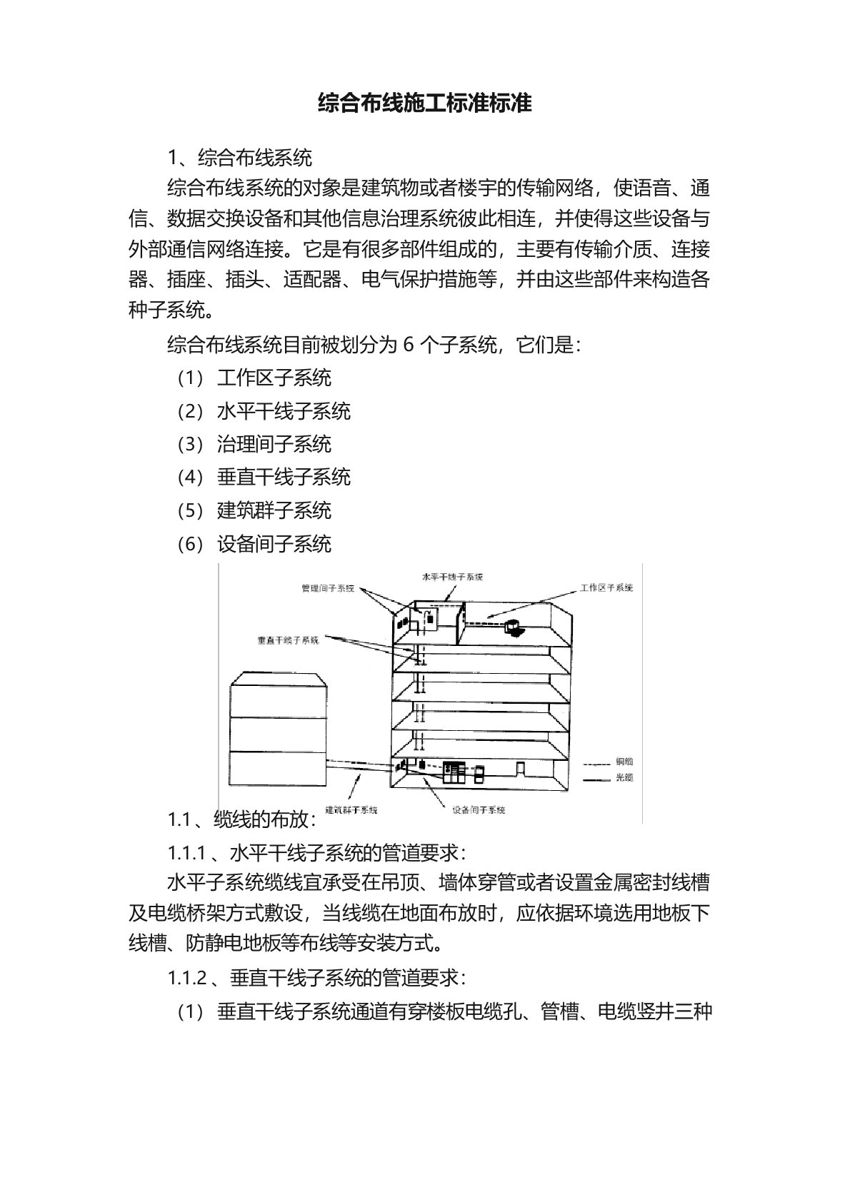 综合布线施工规范标准